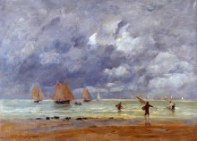 Репродукция картины "fishermen and sailboats near trouville" художника "буден эжен"