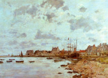 Картина "the port at saint-vaast-la-houghe" художника "буден эжен"