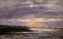 Картина "deauville, sunset on the beach" художника "буден эжен"