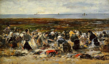 Репродукция картины "laundresses on the beach, low tide" художника "буден эжен"