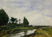 Копия картины "small canal at quilleboeuf" художника "буден эжен"