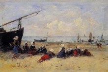 Репродукция картины "berck, fisherwomen on the beach, low tide" художника "буден эжен"
