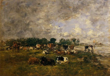 Репродукция картины "cows in the fields" художника "буден эжен"