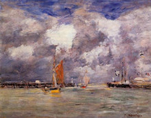 Картина "high tide at trouville" художника "буден эжен"