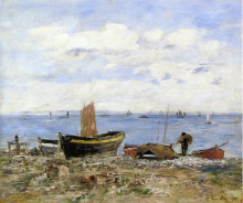 Картина "shore at sainte-adresse, low tide" художника "буден эжен"