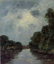 Копия картины "the somme near d&#39;abbeville - moonlight" художника "буден эжен"