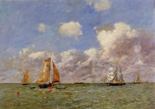 Копия картины "fishing boats at sea" художника "буден эжен"