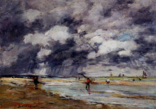 Репродукция картины "shore at low tide, rainy weather, near trouville" художника "буден эжен"