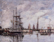 Картина "deauville, norwegian three-master leaving port" художника "буден эжен"