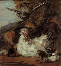 Копия картины "a hen and her chicks (after melchior d&#39;hondecoeter)" художника "буден эжен"