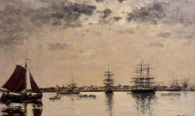 Репродукция картины "antwerp, boats on the river escaut" художника "буден эжен"