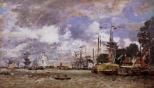 Копия картины "antwerp, boats on the river escaut" художника "буден эжен"