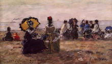 Репродукция картины "beach scene, the yellow umbrella" художника "буден эжен"