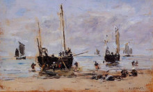 Картина "berck, fishermen at low tide" художника "буден эжен"