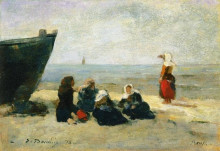 Репродукция картины "berck, fisherwomen on the beach" художника "буден эжен"