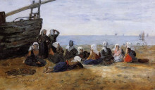 Копия картины "berck, group of fishwomen seated on the beach" художника "буден эжен"