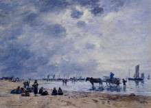 Картина "berck, the arrival of the fishing boats" художника "буден эжен"