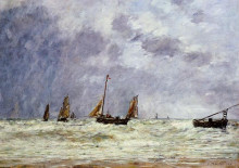 Репродукция картины "berck, the departure of the boats" художника "буден эжен"