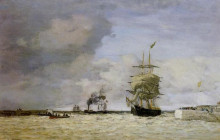 Картина "le havre. entrance to the port." художника "буден эжен"