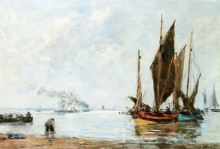 Репродукция картины "boats at anchor along the shore" художника "буден эжен"