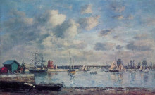 Репродукция картины "camaret, boats in the harbor" художника "буден эжен"