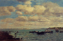 Репродукция картины "camaret, fishermen and boats" художника "буден эжен"