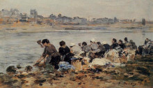 Репродукция картины "laundresses on the banks of the touques" художника "буден эжен"