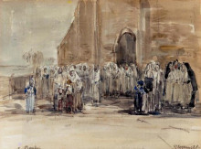 Репродукция картины "leaving mass at plougastel" художника "буден эжен"