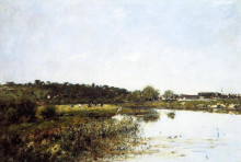 Картина "on the banks of the touques" художника "буден эжен"