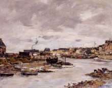 Картина "the inner port of trouville at low tide" художника "буден эжен"
