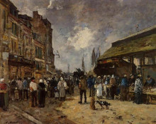 Картина "trouville, fish market" художника "буден эжен"