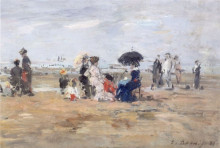 Картина "trouville, scene on the beach" художника "буден эжен"