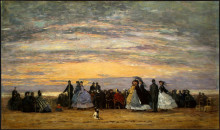 Копия картины "the beach at villerville" художника "буден эжен"