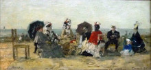 Картина "figures on the beach at trouville" художника "буден эжен"