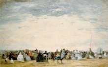 Картина "the beach at trouville" художника "буден эжен"