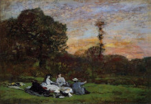 Картина "the manet family picnicking" художника "буден эжен"