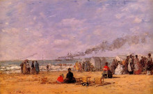 Репродукция картины "the beach at trouville" художника "буден эжен"