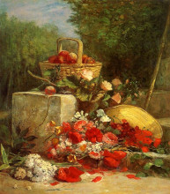 Картина "flowers and fruit in a garden" художника "буден эжен"