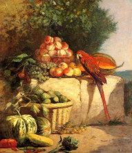 Копия картины "fruit and vegetables with a parrot" художника "буден эжен"