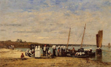 Копия картины "fishermen of kerhor receiving a blessing at plougastel" художника "буден эжен"