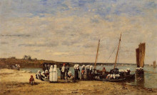 Картина "fishermen of kerhor receiving a blessing at plougastel" художника "буден эжен"