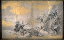 Картина "travelers on horseback on a mountain in spring" художника "бусон ёса"