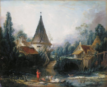 Репродукция картины "пейзаж близ бове" художника "буше франсуа"