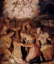 Картина "the nativity with the adoration of the shepherds" художника "вазари джорджо"