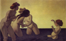Репродукция картины "three women and a little girl playing in the water" художника "валлотон феликс"