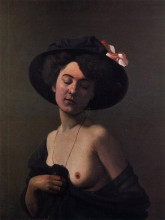Репродукция картины "woman with a black hat" художника "валлотон феликс"