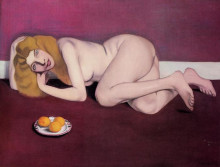 Репродукция картины "nude blond woman with tangerines" художника "валлотон феликс"