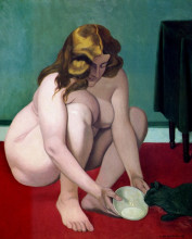 Картина "squatted woman offering of milk to a cat" художника "валлотон феликс"