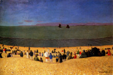 Репродукция картины "the beach with honfleur gold beach with multitude off figures" художника "валлотон феликс"