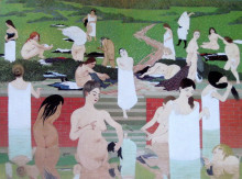 Репродукция картины "the bath, summer evening" художника "валлотон феликс"